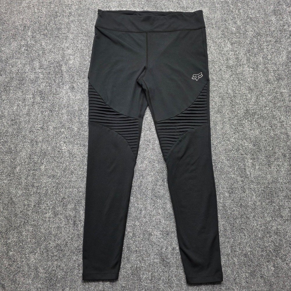 Fox Racing Moto Leggings Black Ribbed Panel Women's Large Athletic Gym Tights - Picture 2 of 13